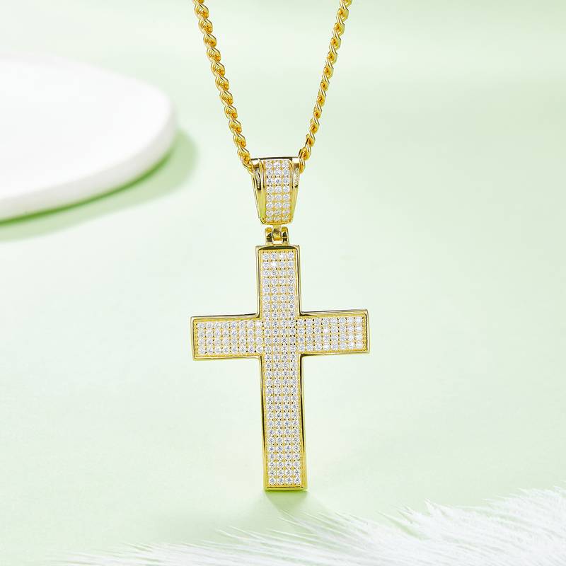 Classic豪镶十字架NecklaceS925银PendantMoissanite厘石D级